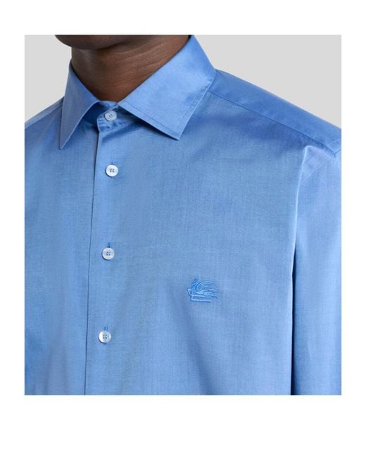 Etro Blue Shirt With Pegaso Embroidery for men