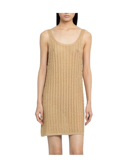 Prada Natural Sleeveless V-Neck Midi Dress