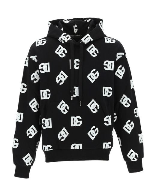 Dolce & Gabbana Black All-Over Logo-Print Cotton Hoodie for men