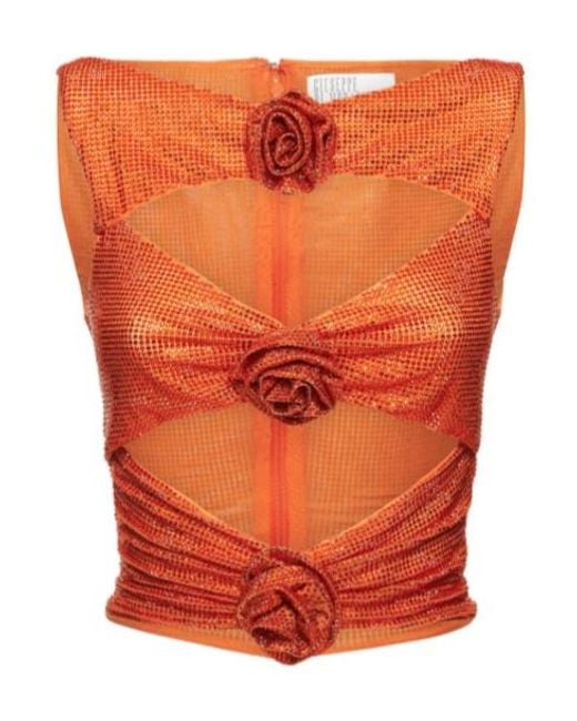 GIUSEPPE DI MORABITO Orange Embellished Cutout Top