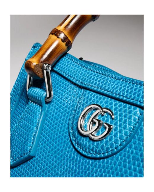 Gucci Blue Diana Lizard Small Tote Bag