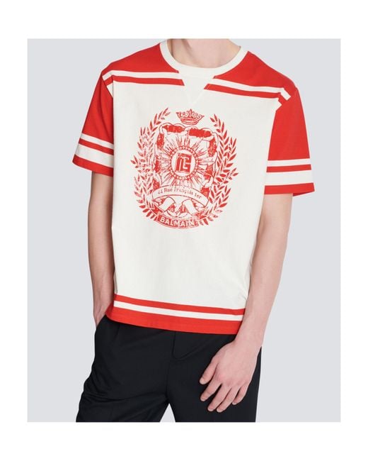 Balmain Pink Varsity T-Shirt With Écusson Print for men