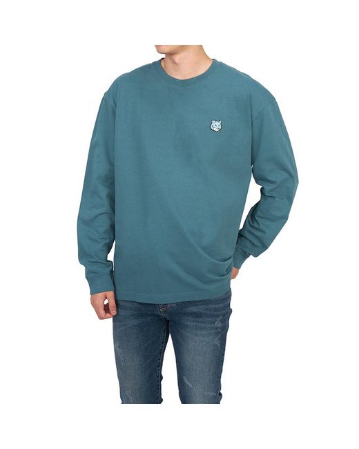 Maison Kitsuné Blue Round Collar And Long-Sleeved T-Shirt for men