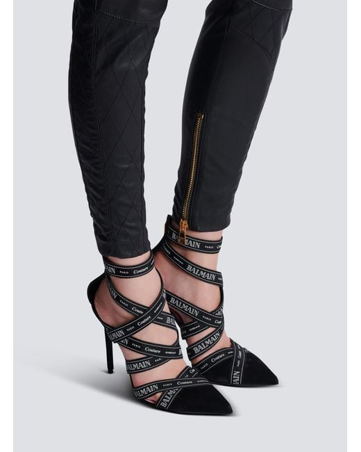 Balmain Black Couture Ribbon Crossover Strap Pumps