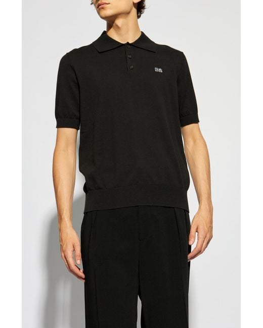 DSquared² Black D2 Logo Embroidered Knitted Polo Shirt for men