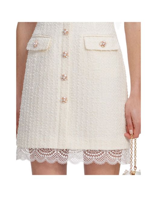 Self-Portrait White Boucle Lace Trim Tailored Mini Dress