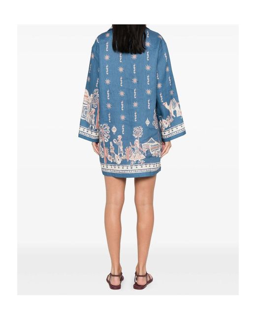ALÉMAIS Blue Acacia Collared Graphic-Print Mini Dress