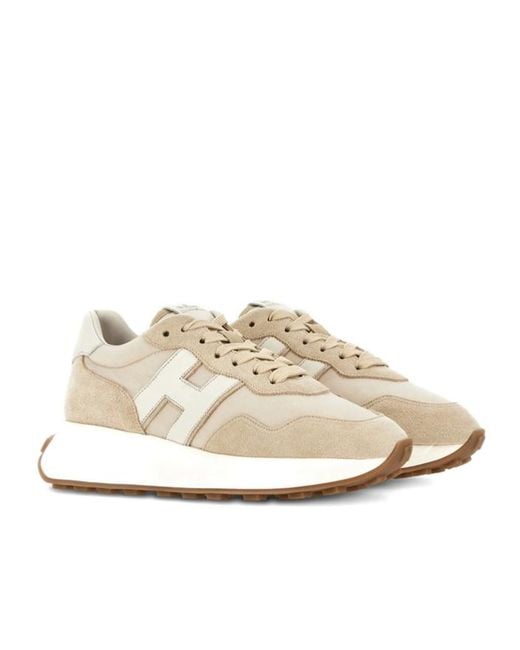 Hogan White Logo Patch Lace-Up Sneakers