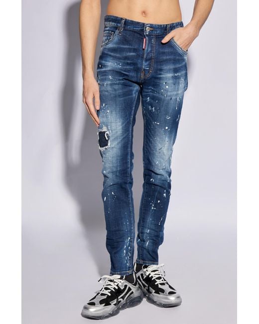 DSquared² Blue Cool Guy Mid-Rise Embellished Distressed Jeans for men