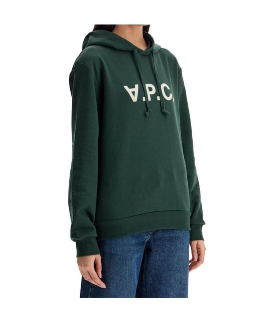 A.P.C. Green Logo Printed Drawstring Hoodie for men