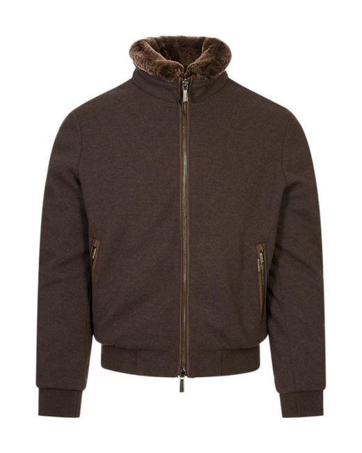 Moorer Brown High-Collar Jacket for men
