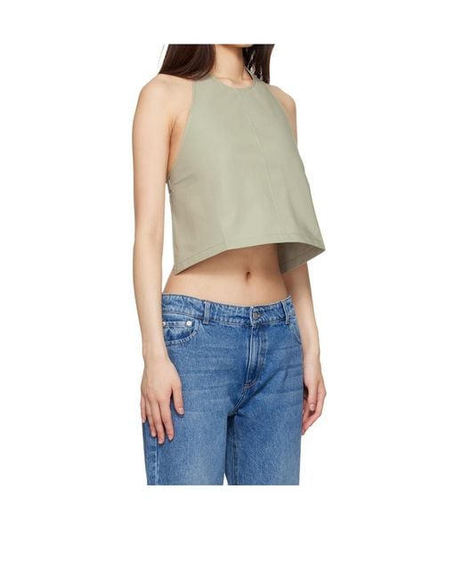 Wardrobe NYC Blue Taffeta Halter Neck Strap