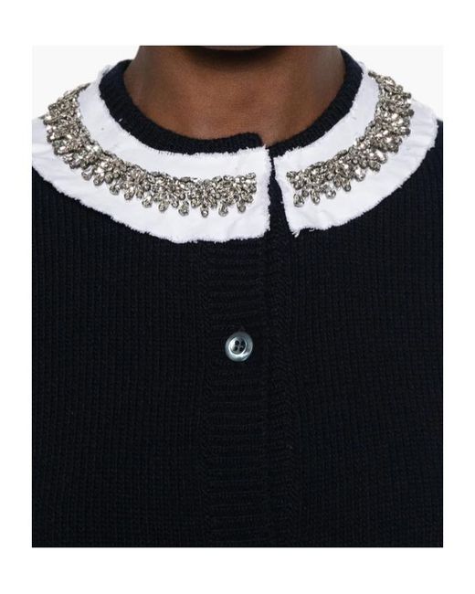 Prada Blue Embellished Button-Up Cardigan