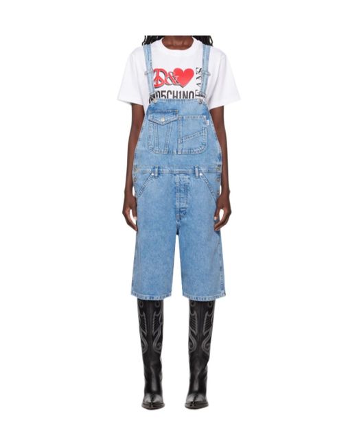 Moschino Blue Square Neck Denim Overalls