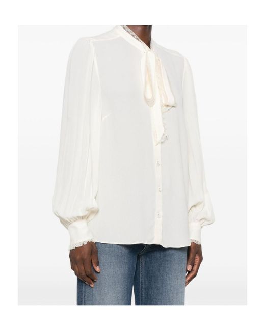 Twinset White Lace-Trim Long-Sleeved Blouse