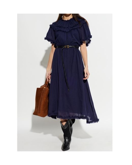 Ulla Johnson Blue Ayan Ruffled Midi Dress
