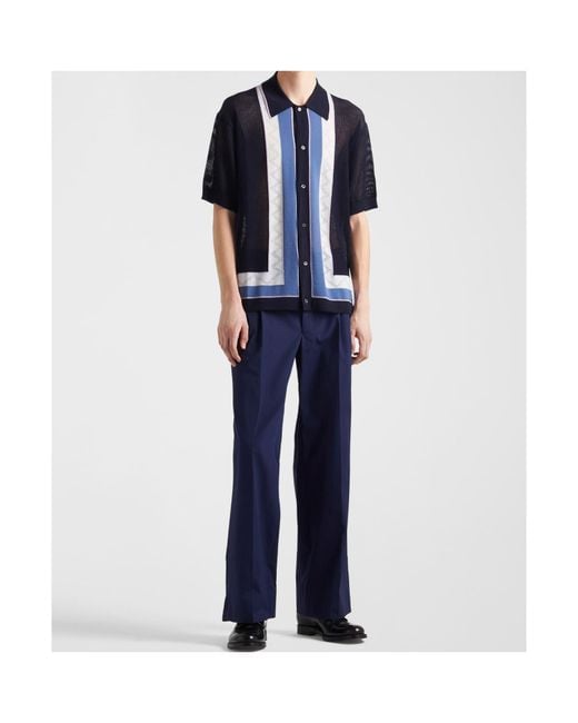Prada Blue Enamel Triangle-Logo Trousers for men
