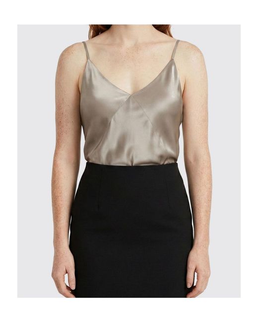 Max Mara Brown V-Neck Satin Top