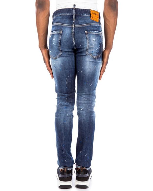 DSquared² Blue Mid-Rise Distressed Skinny Jeans for men