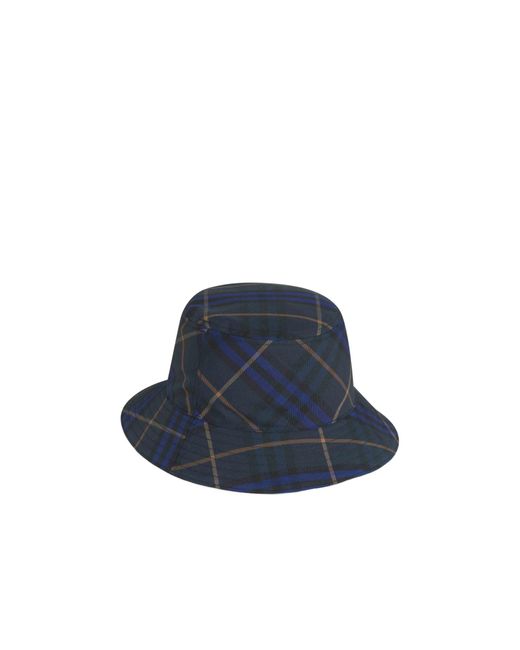 Burberry Blue Ekd Motif Checked Bucket Hat for men