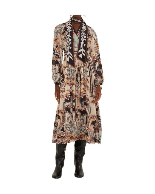 Farm Rio Natural Printed V-Neck Midi Dress