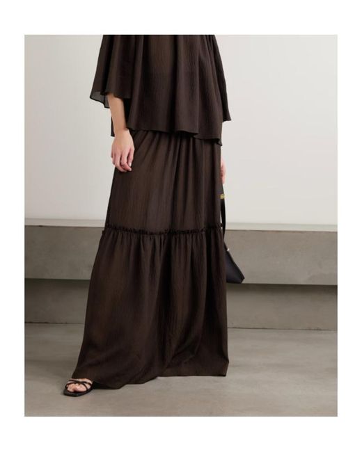 Joseph Brown Folia Shirred Tiered Seersucker Maxi Skirt