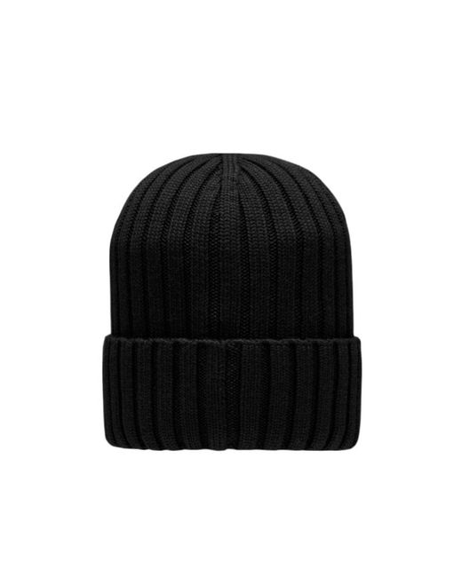 Moncler Black Logo Patch Knitted Beanie