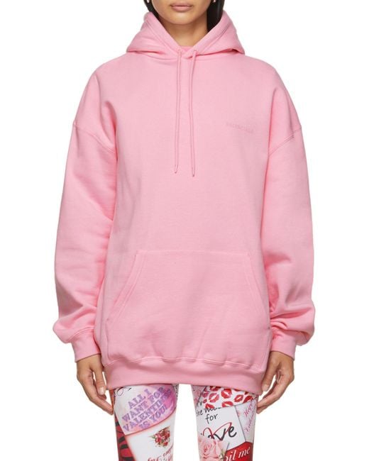 Balenciaga Pink Logo Printed Oversize Hoodie