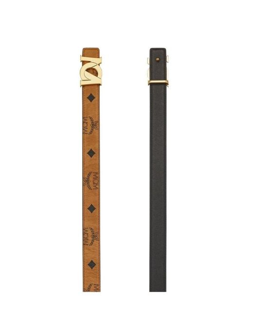 MCM White M-Art Logo Plaque Buckled Belt
