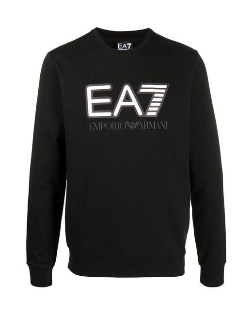 EA7 Black Logo-Print Crew Neck Sweatshirt for men