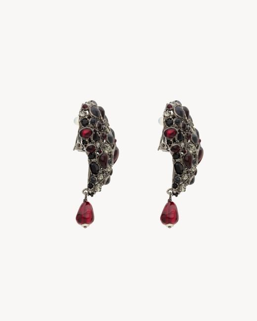 Saint Laurent White Embellished Heart Earrings