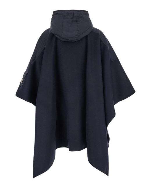 Moncler Blue Zip-Up Hooded Cape