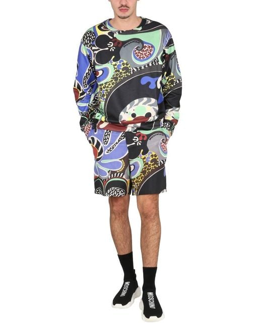 Moschino Blue Printed Sweater for men