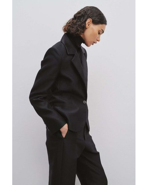 The Row Black Single-Breasted Wool Blazer