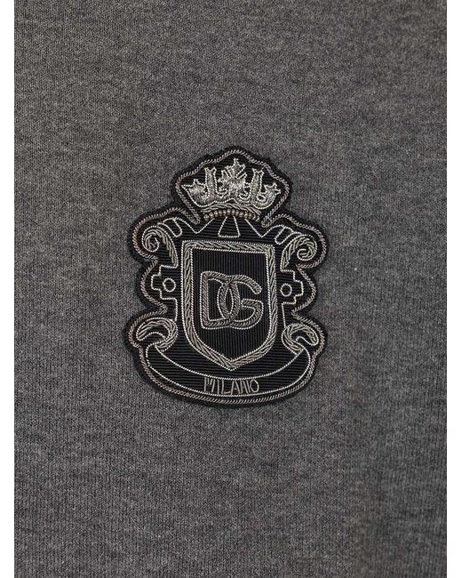 Dolce & Gabbana Gray Heraldic Patch Drawstring Hoodie for men