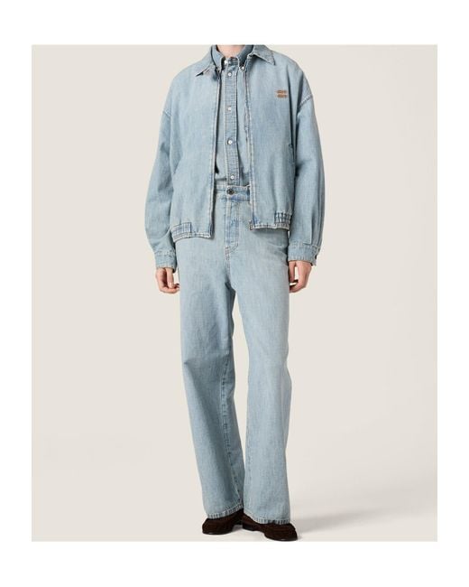 Miu Miu Blue Logo-Detailed Zipped Denim Jacket