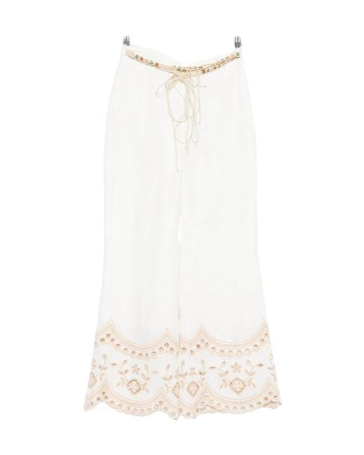 Zimmermann White Wanderlust Beaded Embroidered Trousers