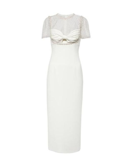 Self-Portrait White Bridal Embellished Crêpe Midi Dress