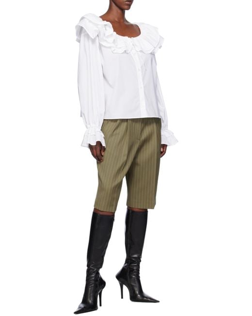 MSGM White Ruffle Detailed Blouse