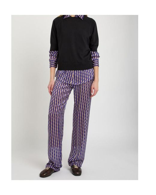 Dries Van Noten Purple Pachas Striped Straight-Leg Devoré Trousers