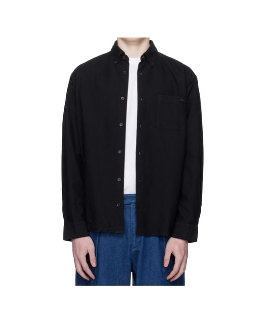 A.P.C. Black Logo-Embroidered Long-Sleeved Shirt for men