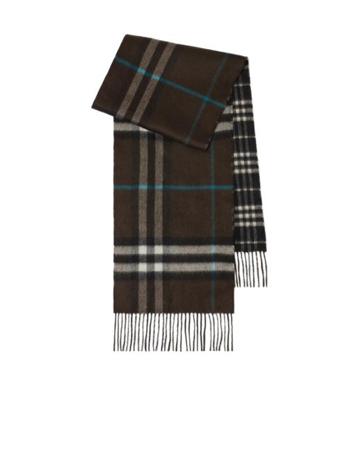 Burberry Black Reversible Contrast Check Fringed Scarf