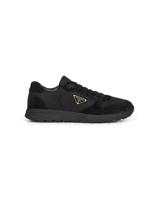 Prada Black Triangle-Logo Lace-Up Sneakers for men