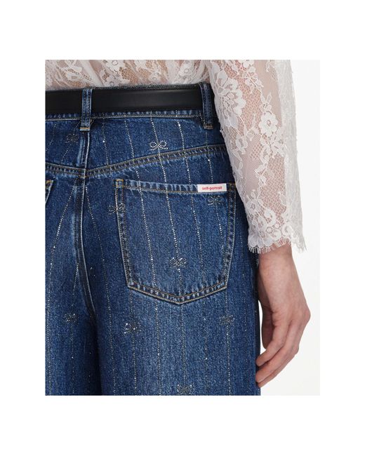 Self-Portrait Blue Embellished Stripe Denim Jeans
