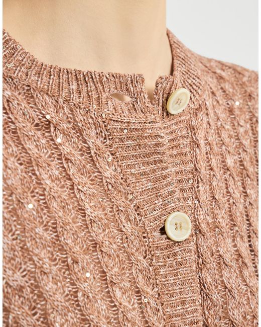 Brunello Cucinelli Brown Cable-Knit Openwork Cardigan