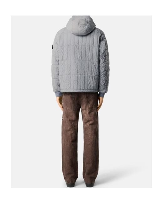 Stone Island Gray Quilted Padded Hooded Jacket With Anti-Drop for men