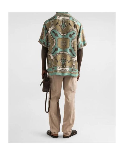 Dolce & Gabbana Green Foulard Print Short-Sleeve Shirt for men