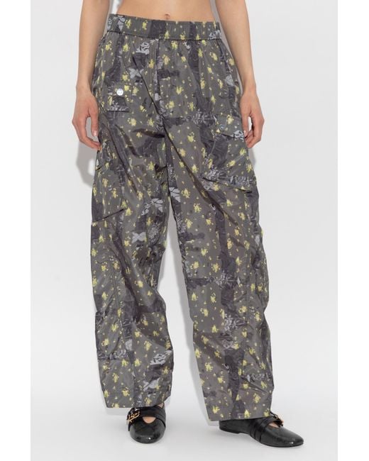 Ganni Gray Floral-Print Cargo Trousers