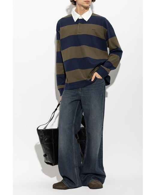 A.P.C. Blue Striped Long Sleeve Polo Shirt for men
