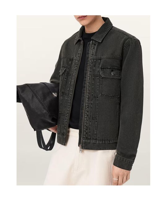 AllSaints Black Faded-Wash Denim Jacket for men